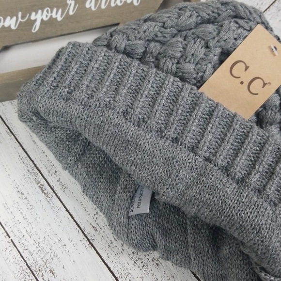 C.C Beanie Basket Weave Light Gray with Lining - Picture 2 of 4